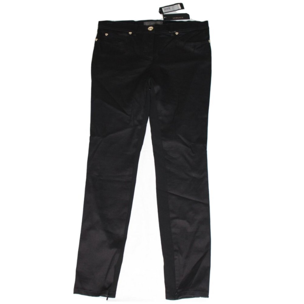 Versace Women's Black Cotton Blend Pants Donna Jeans MEDUSA HEAD GOLD Size 30